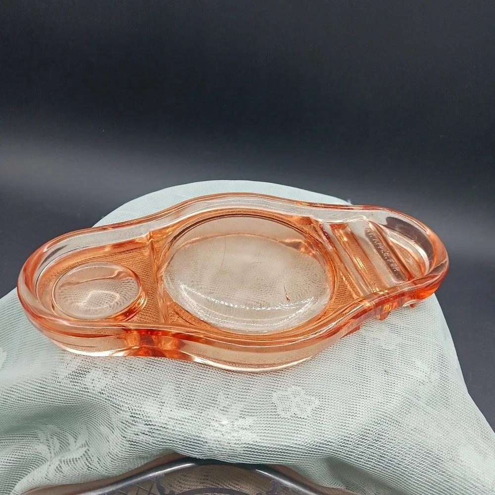 Cambridge Pink Depression Glass Vanity Holder Dresser Compact Silver Overlay lid